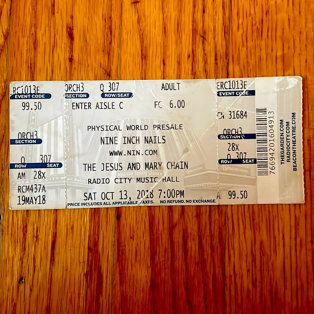 NIN / The Jesus and Mary Chain Radio City Music Hall memorabilia
